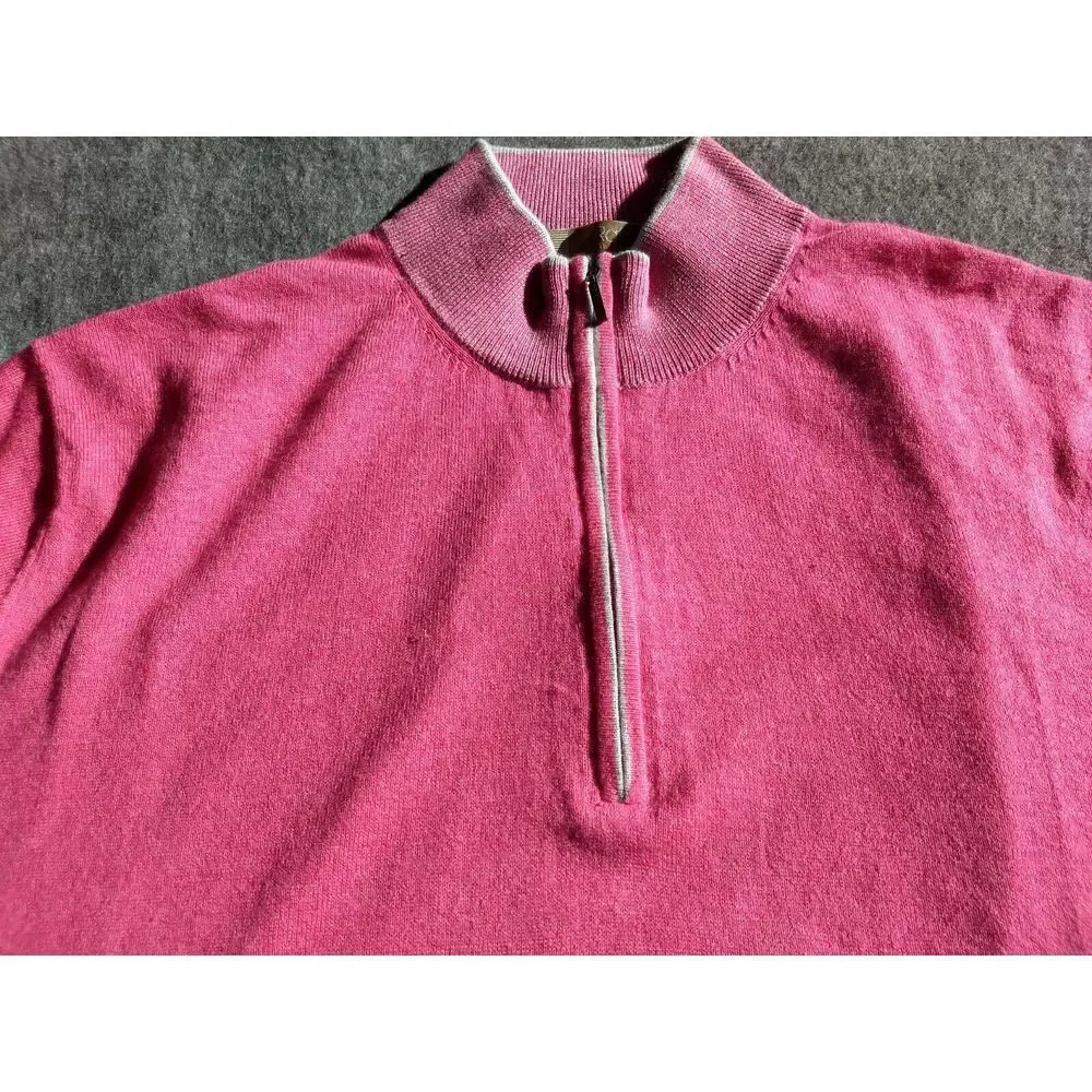 Raffi Sweater Cashmere Blend Pink Mens M 1/4 Zip Mock Neck Pullover Ribbed Cuff‎